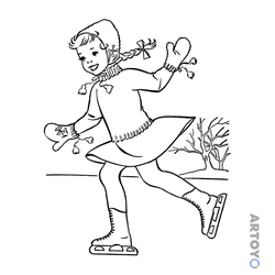 Девочка на рождественском катке — раскраска для распечатки
