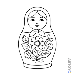 Раскраска Матрёшка с ромашкой — А4
