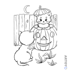 Раскраска Котята на тыкве — А4