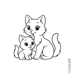 Раскраска Мама-кошка и дочка-котенок
