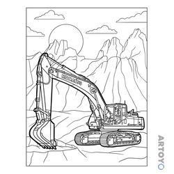 Раскраска Экскавтор Komatsu, чёрно-белый контур