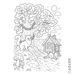 Раскраска Кот учёный из Лукоморья — А4