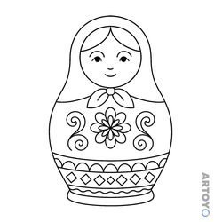 Раскраска Матрёшка с цветочком и ромбами