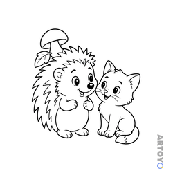 Раскраска Ёжик и котёнок — А4