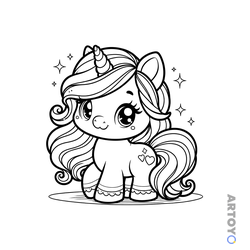 Раскраска «Милая малышка единорожка» из категории Единороги