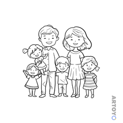 Раскраска «Родители с детьми» из категории Семьи