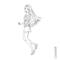 Раскраска Летняя прогулка Barbie, чёрно-белый контур