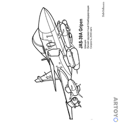 Шведский бомбардировщик JAS-39A — раскраска для распечатки