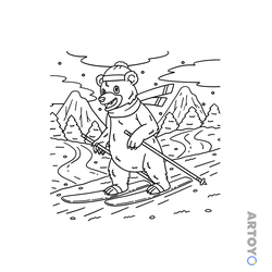 Раскраска Медведь на лыжах