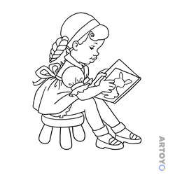 Раскраска «Девочка читает книжку» из категории К 1 сентябри