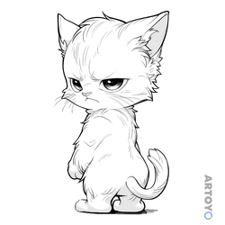 Аниме котики: раскраска Хмурый аниме котёнок