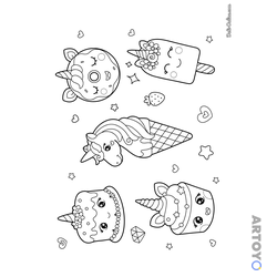 Раскраска Милые мороженки, кексики и донат — А4