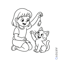 Раскраска «Кот с девочкой» из категории Коты кошки, котят