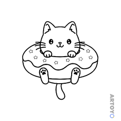 Аниме котики: раскраска Аниме котёнок в пончике