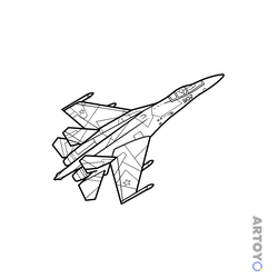 Раскраска Российский военный самолёт СУ-35, чёрно-белый контур