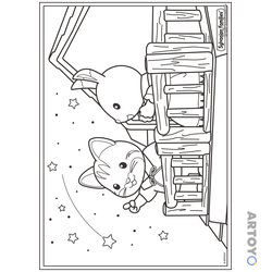 Малыши Sylvanian - астрономы — раскраска для распечатки