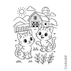 Коты кошки, котят: раскраска Коты на ферме