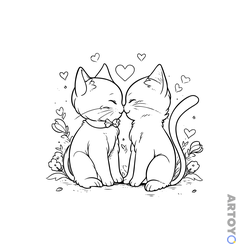 Аниме котики: раскраска Милые котята