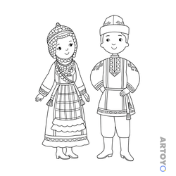 Чуваши в национальной одежде — раскраска для распечатки