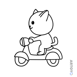 Раскраска Котёнок на мотоцикле — А4