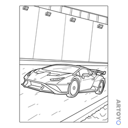 Раскраска Ламборгини Huracan на шоссе, чёрно-белый контур