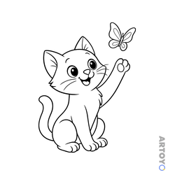 Раскраска Кот и бабочка