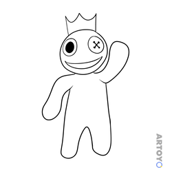 Раскраска Синий из Rainbow Friends машет рукой