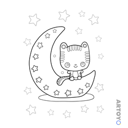 Раскраска Милая луна с котиком — А4