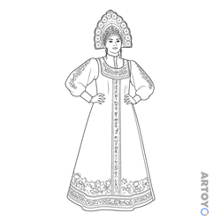 Раскраска Женщина в русском национальном костюме — А4